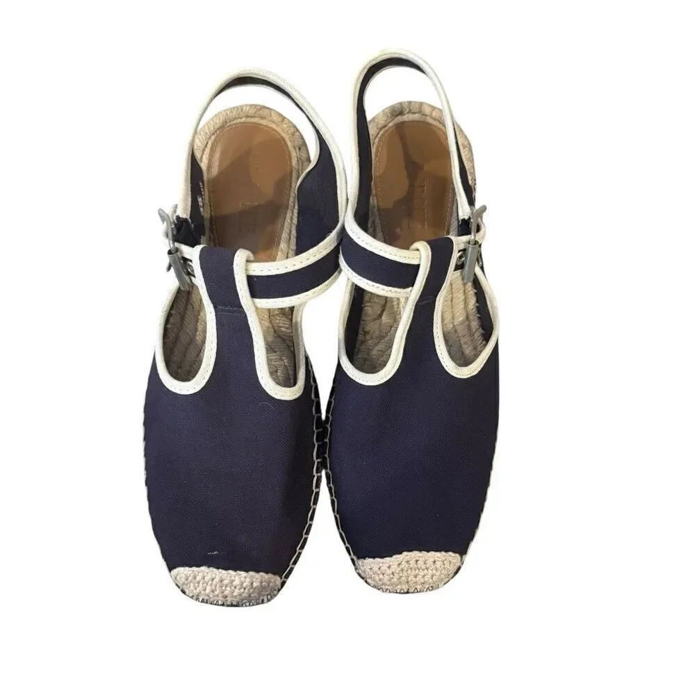 Re/Done T-Strap Navy Espadrille Sandals Size 38 US 8